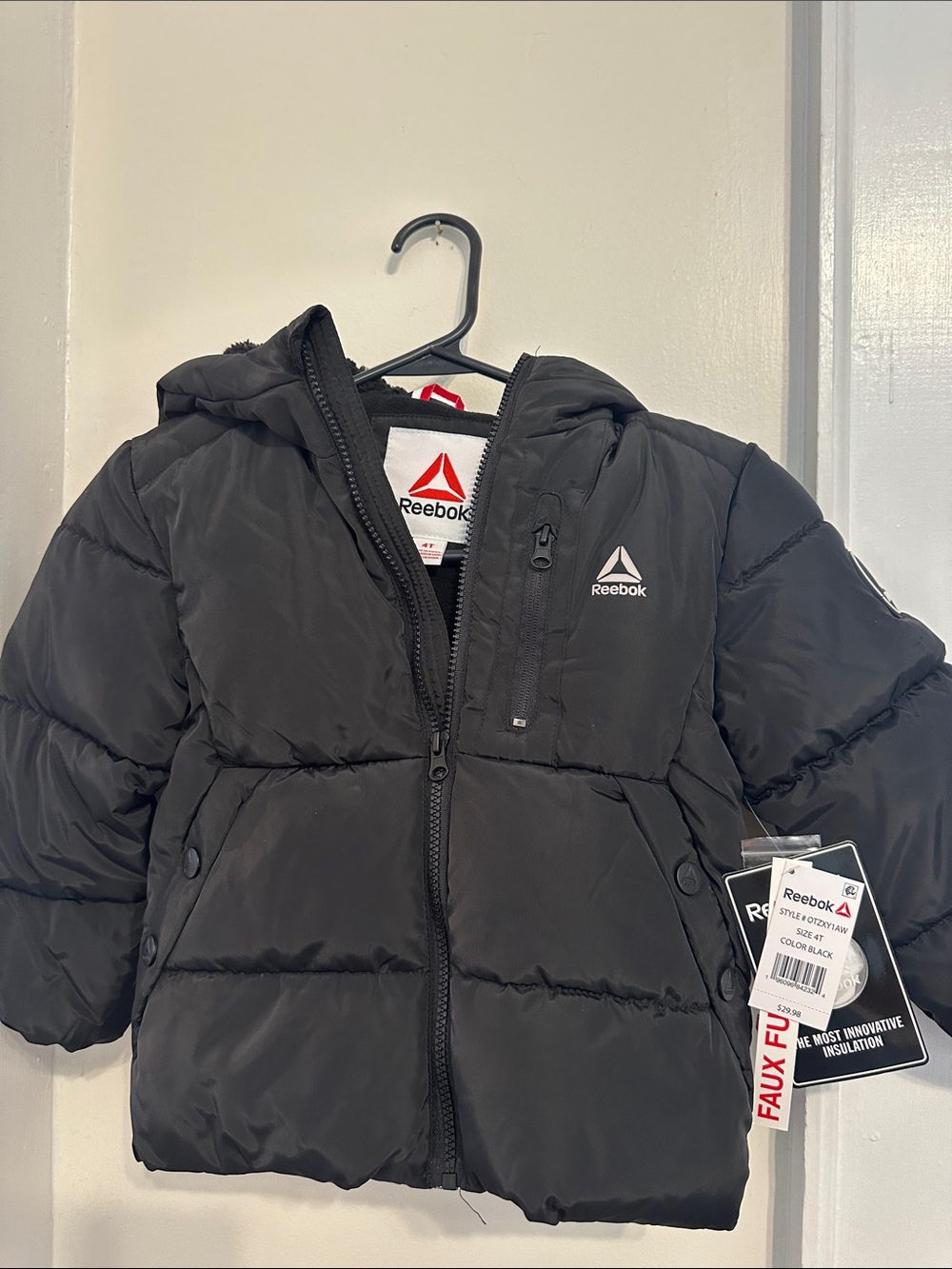 Reebok Kids Black Quilted Hooded Puffer Jacket